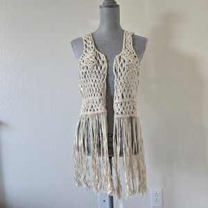 Lovemarks Crochet Macrame Fringe Bohemian Boho Vest Cream Color size XS/S